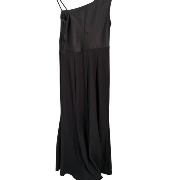 AMSALE Gown Black Satin Dress Maxi Prom Wedding One-shoulder Size 10 - Picture 7 of 10